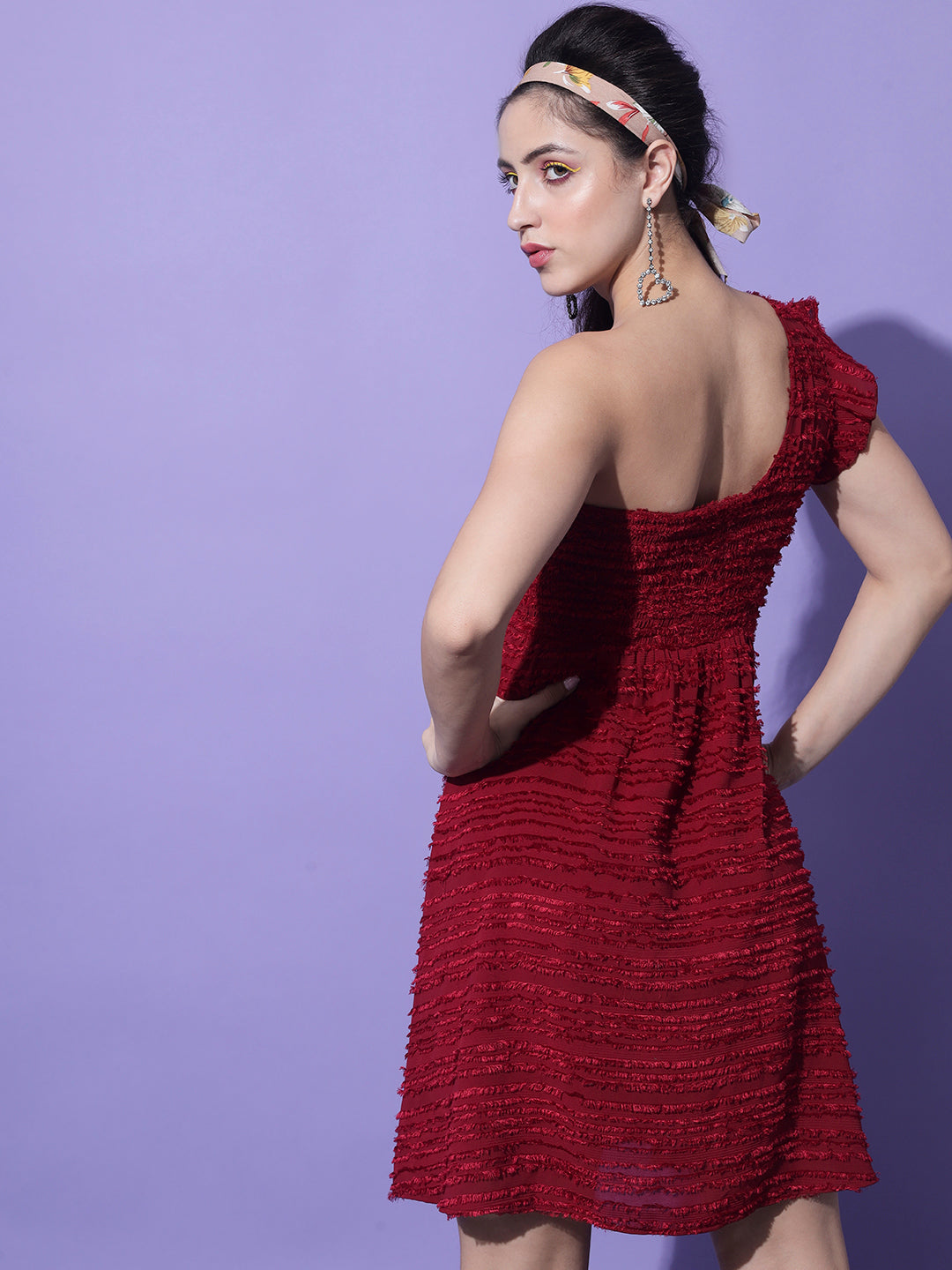 Women Maroon One Shoulder Dress