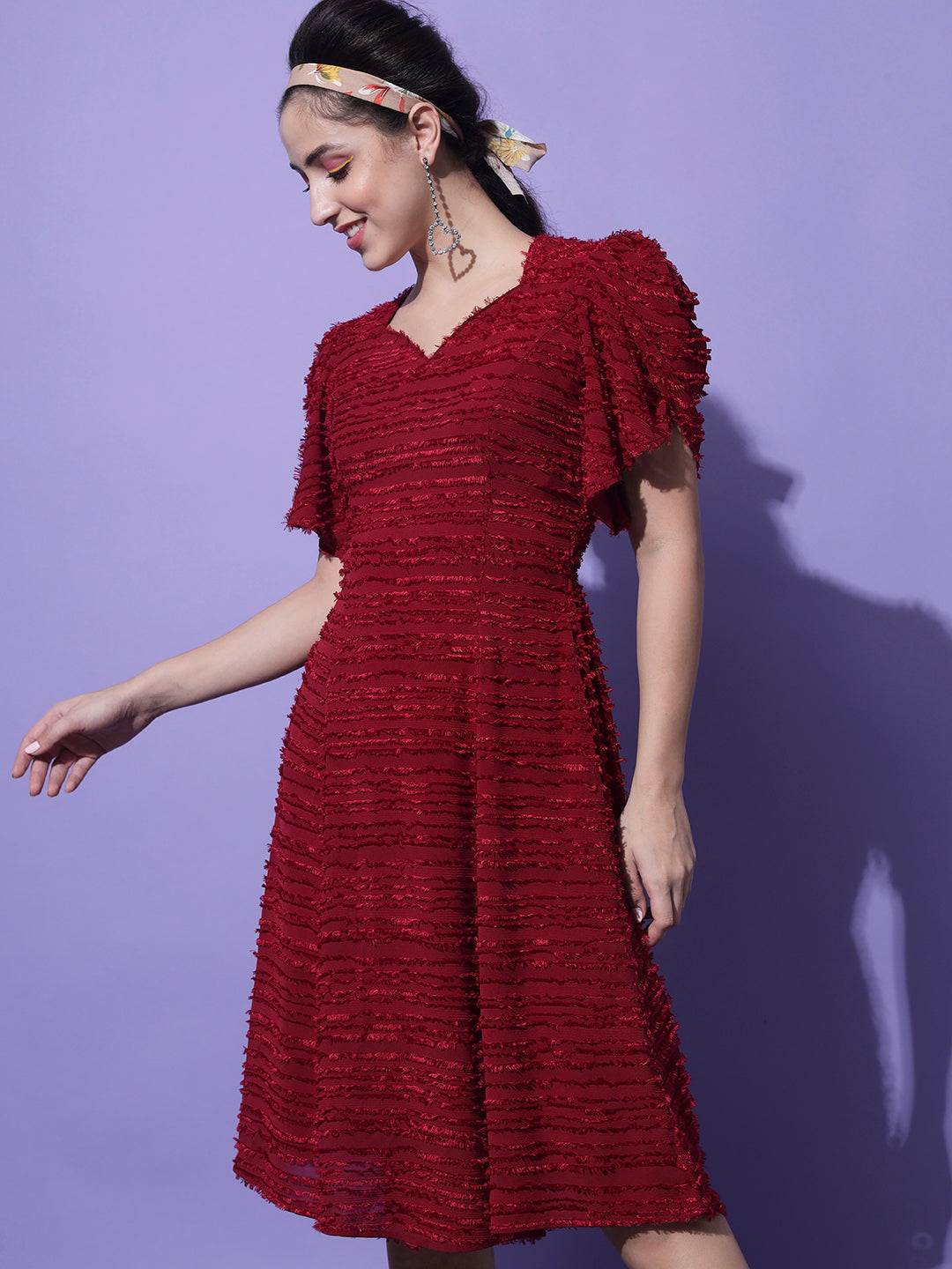 Women Maroon Sweetheart Neck Dress