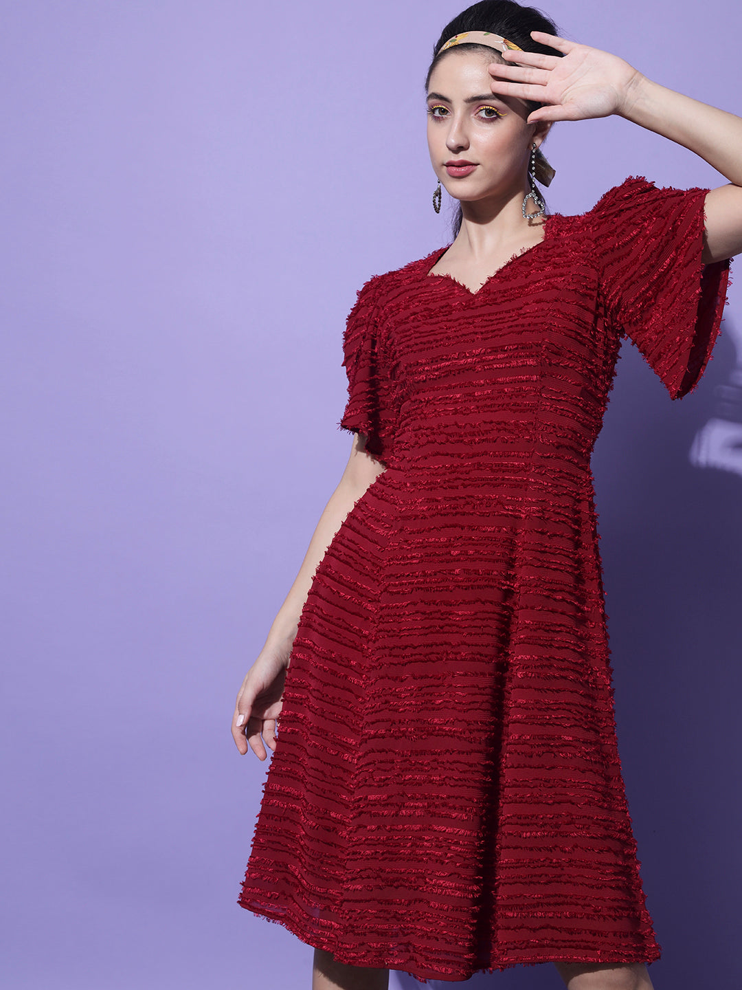 Women Maroon Sweetheart Neck Dress