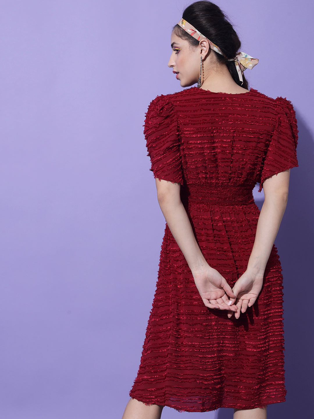 Women Maroon Sweetheart Neck Dress