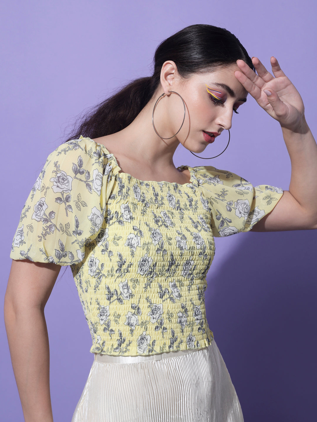 Yellow Floral Printed Crop Top