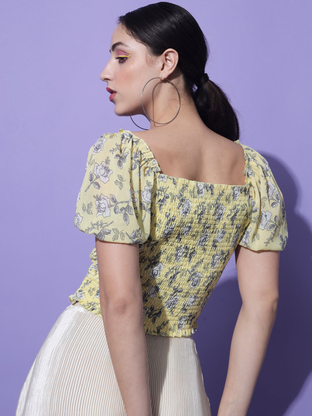 Yellow Floral Printed Crop Top